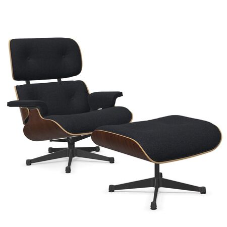 Vitra Lounge Chair & Ottoman / neues Furnier / Stoff / Filzgleiter für harte Boden Nussbaum dunkel lackiert 32, Anthrazit-Schwarz 11 - Nubia, Tiefschwarz 12 pulverbeschichtet (glatt), Klassische Masse