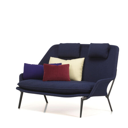 Vitra Slow Sofa in Stoff von Vitra Flocca dunkelblau, Aluminiumguss pulverbeschichtet tiefschwarz