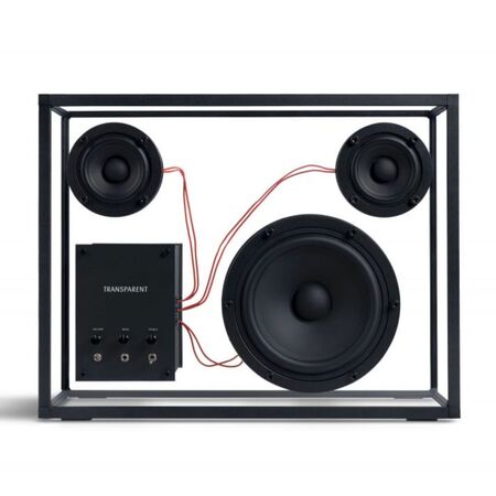 Transparentsound Transparent Speaker Schwarz mit roten Kabeln