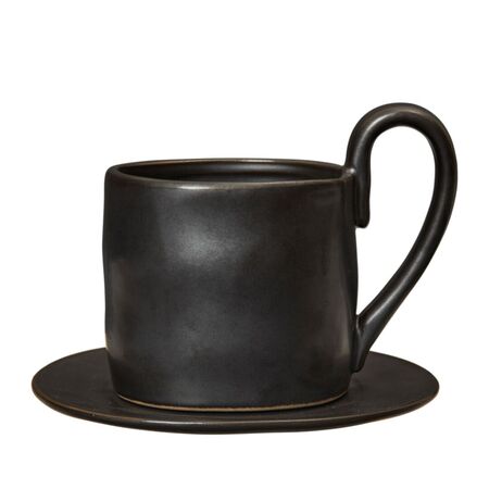 Ferm Living Steingut-Tassen mit Unterteller Flow von Ferm Living Black