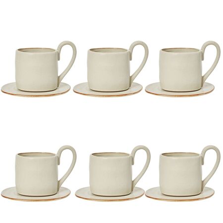 Ferm Living Steingut-Tassen mit Unterteller Flow von Ferm Living Off White Speckle