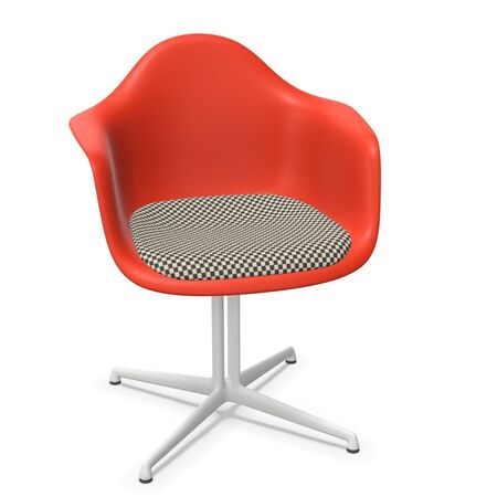 Vitra Eames Plastic Armchair RE DAL mit Sitzpolster von Vitra 03 Poppy Red RE, Black-White 01 - Checker, Weiss 04 pulverbeschichtet (glatt), Gleiter basic dark für Teppichboden 04
