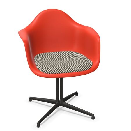 Vitra Eames Plastic Armchair RE DAL mit Sitzpolster von Vitra 03 Poppy Red RE, Black-White 01 - Checker, Basic Dark 30 pulverbeschichtet (glatt), Gleiter basic dark für Teppichboden 04