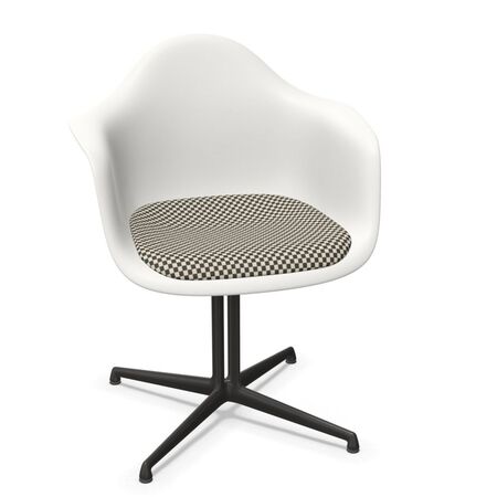 Vitra Eames Plastic Armchair RE DAL mit Sitzpolster von Vitra 04 Weiss, Black-White 01 - Checker, Basic Dark 30 pulverbeschichtet (glatt), Gleiter basic dark für Teppichboden 04