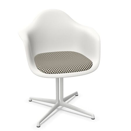 Vitra Eames Plastic Armchair RE DAL mit Sitzpolster von Vitra 04 Weiss, Black-White 01 - Checker, Weiss 04 pulverbeschichtet (glatt), Gleiter basic dark für Teppichboden 04