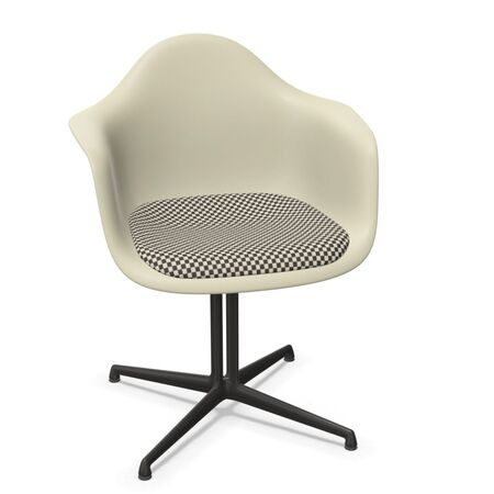 Vitra Eames Plastic Armchair RE DAL mit Sitzpolster von Vitra 11 Kieselstein RE, Black-White 01 - Checker, Basic Dark 30 pulverbeschichtet (glatt), Gleiter basic dark für Teppichboden 04