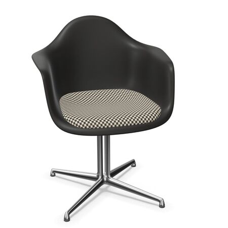 Vitra Eames Plastic Armchair RE DAL mit Sitzpolster von Vitra 12 Tiefschwarz RE , Black-White 01 - Checker, Aluminium poliert 03, Gleiter basic dark für Teppichboden 04