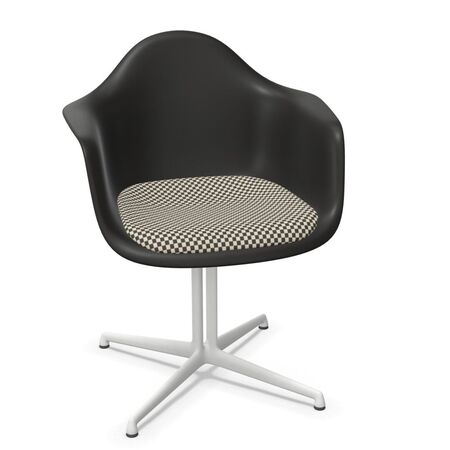 Vitra Eames Plastic Armchair RE DAL mit Sitzpolster von Vitra 12 Tiefschwarz RE , Black-White 01 - Checker, Weiss 04 pulverbeschichtet (glatt), Gleiter basic dark für Teppichboden 04