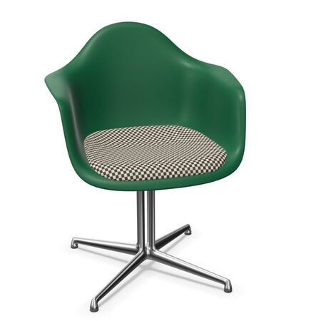 Vitra Eames Plastic Armchair RE DAL mit Sitzpolster von Vitra 17 Smaragd RE, Black-White 01 - Checker, Aluminium poliert 03, Gleiter basic dark für Teppichboden 04