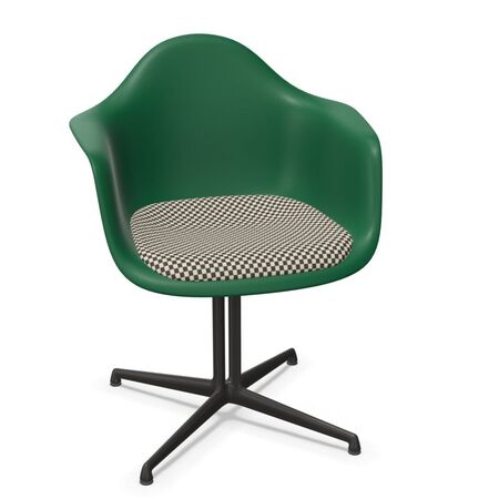 Vitra Eames Plastic Armchair RE DAL mit Sitzpolster von Vitra 17 Smaragd RE, Black-White 01 - Checker, Basic Dark 30 pulverbeschichtet (glatt), Gleiter basic dark für Teppichboden 04