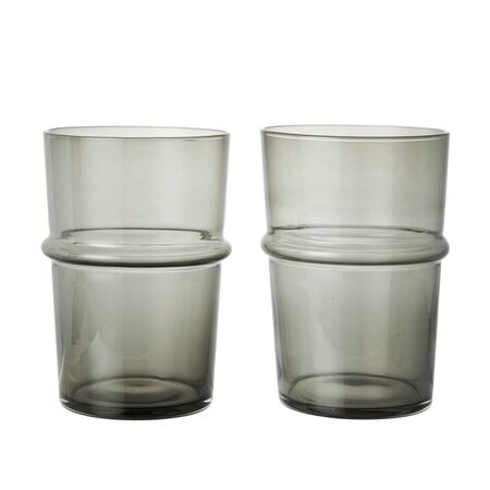 Ferm Living 2er Set Trinkglas Boya von Ferm Living  Ø: 8.8 cm / H: 12 cm, Smoked Grey