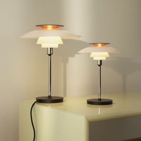 Louis Poulsen Tischleuchte PH 80 von Louis Poulsen Acryl Opal Weiss / Hochglanzverchromt-1