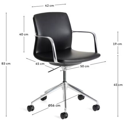 Kave_Home_Schreibtischstuhl_Nerlan_Schwarz_Leder_Aluminium_Gestell_Details