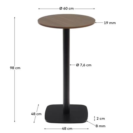Kave_Home_Hoher_Runder_Tisch_Dina_Nussbaum_Metallbein_Schwarz_Dimesnions