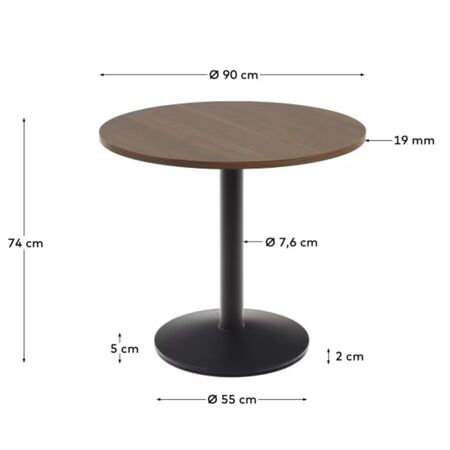 Kave_Home_Hoher_Runder_Tisch_Dina_Nussbaum_Metallbein_Schwarz_90_Dimensions