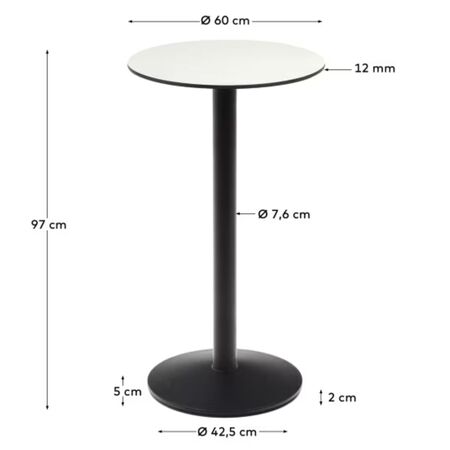 Kave_Home_Esilda_runder_Stehtisch_Weiss_mit_schwarz_lackiertem_Metallbein_Dimesnions