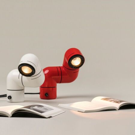 Santa & Cole Tischleuchte Tatu von Santa & Cole Reines Rot, Weiss grau