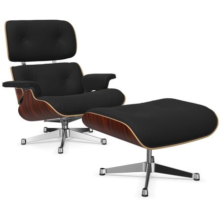 Vitra Lounge Chair & Ottoman / neues Furnier / Stoff / Filzgleiter für harte Boden Santos Palisander 05, Dark Anthracite 08 - Calma, Aluminium poliert 03, Klassische Masse