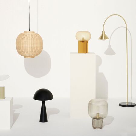 Hübsch  Hübsch Chand - Pendelleuchte  Round, Schwarz\Naturfarben