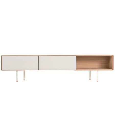 Gazzda Fina Lowboard von Gazzda Linoleum Nero – RAL 1013 Mushroom – Geölte Eiche – Natur geölt, B: 200 cm / 2 Schubladen