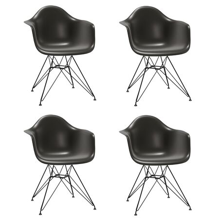 Vitra Eames Plastic Armchair DAR ohne Sitzpolster 12 Tiefschwarz, Basic Dark 30 pulverbeschichtet (glatt), Filzgleiter basic dark für Hartboden 05