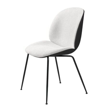 Gubi Gubi Beetle Dining Chair - Front Upholstered - Conic base - Stuhl ohne Armlehne gepolstert Light Boucle 001, Black Matt