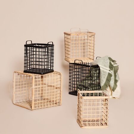 Huebsch Korb M Griffe Viereckig Bambus 3Er Set - Natur