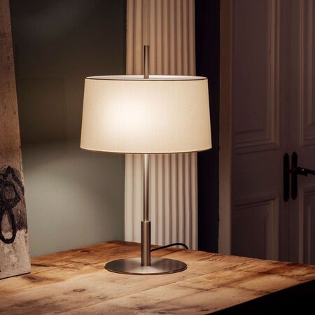 Santa & Cole Tischleuchte Diana Menor von Santa & Cole White Linen with Translucent White Parchment Upper Diffuser, Weiss / Weiss, Satin Nickel-1