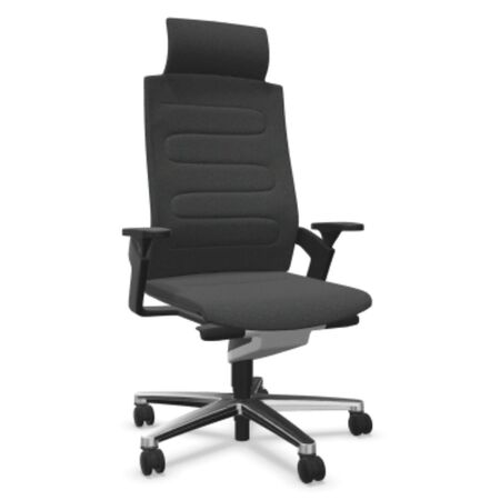 Wilkhahn Drehstuhl ON 175/73 von Wilkhahn Aluminium poliert﻿﻿﻿ , 60/1J Hellgrau meliert, Sitztiefenverlängerung: Mit / Rollen - Hart, für Teppichboden