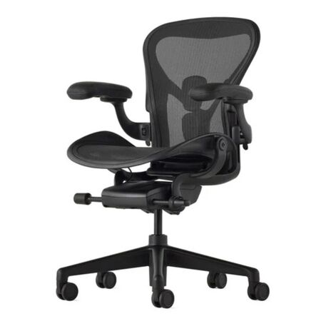 Herman CPH Bürostuhl Aeron von Herman Miller Graphit, Grösse A - H: 978 mm / B: 655 mm / T: 407 mm , PostureFit & Neigungsbegrenzung und Vorwärtsneigung, Komplett Einstellbar Leder