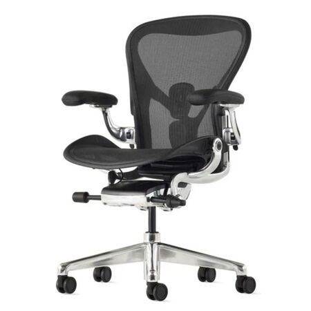 Herman CPH Bürostuhl Aeron von Herman Miller Onyx - Poliert, Grösse A - H: 978 mm / B: 655 mm / T: 407 mm , PostureFit & Neigungsbegrenzung und Vorwärtsneigung, Komplett Einstellbar Leder