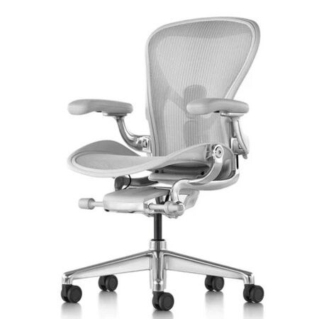 Herman CPH Bürostuhl Aeron von Herman Miller Mineral - Poliert, Grösse C - H: 1093 mm / B: 718 mm / T: 470 mm , PostureFit & Neigungsbegrenzung und Vorwärtsneigung, Komplett Einstellbar Leder