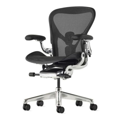 Herman CPH Bürostuhl Aeron von Herman Miller Onyx - Poliert, Grösse C - H: 1093 mm / B: 718 mm / T: 470 mm , PostureFit & Neigungsbegrenzung und Vorwärtsneigung, Komplett Einstellbar Leder