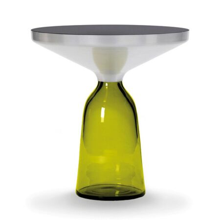 Classicon Beistelltisch mit Eingearbeitete Strohmarketerie Bell Side von ClassiCon  Anthrazit, Aluminium / Fuss Olivgrün