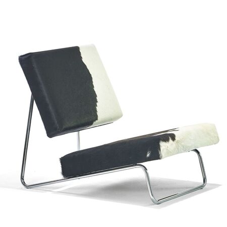 Richard Lampert  Lounge Chair 'Hirche' in Stoff Kuhfell Schwarz - weiss, Gestell Chrom