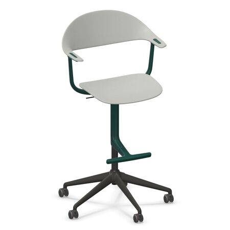 Vitra Mynt High Bürostuhl mit 5-Sterngestell von Vitra Grau 05 RE, Rolle hart gebremst für Teppichboden 02, Bottle Green 44 pulverbeschichtet (struktur)