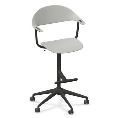 Vitra Mynt High Bürostuhl mit 5-Sterngestell von Vitra Grau 05 RE, Rolle hart gebremst für Teppichboden 02, Tiefschwarz 12 pulverbeschichtet (struktur)