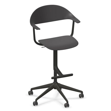 Vitra Mynt High Bürostuhl mit 5-Sterngestell von Vitra Basic Dark 01 RE, Rolle hart gebremst für Teppichboden 02, Tiefschwarz 12 pulverbeschichtet (struktur)