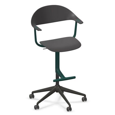 Vitra Mynt High Bürostuhl mit 5-Sterngestell von Vitra Basic Dark 01 RE, Rolle hart gebremst für Teppichboden 02, Bottle Green 44 pulverbeschichtet (struktur)