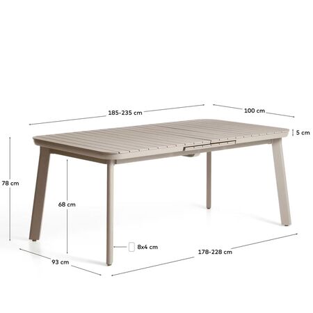 Kave Home Ausziehbarer Outdoor Tisch Izola von Kave Home B: 185 - 235 cm, Taupe