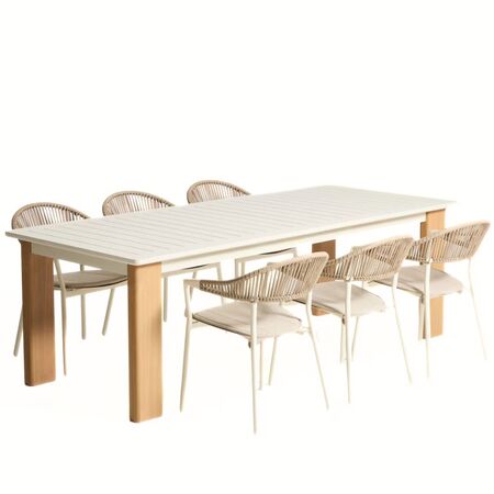 Kave Home Set Ausziehtisch Livorno und 6 Stühle Alimia von Kave Home Ecru / Natur