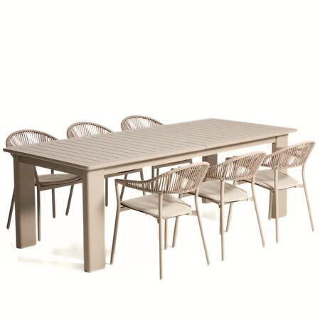 Kave Home Set Ausziehtisch Livorno und 6 Stühle Alimia von Kave Home Taupe