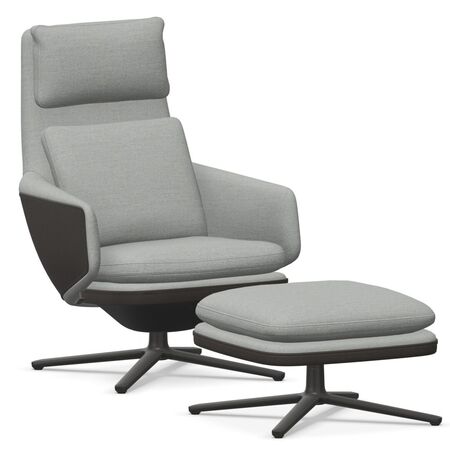 Vitra GRE Grand Relax and Ottoman von Vitra Kiesel melange 06 - Dumet, Basic Dark 30 pulverbeschichtet (glatt), H: 41.5 cm, Chocolate 04 - Leder Forte (Dekor)