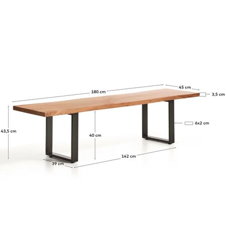 Kave Home Bank Uxue von Kave Home B: 180 cm, Natur / Schwarz