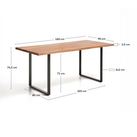 Kave Home Tisch Uxue von Kave Home L: 90 cm / B: 160 cm, Natur / Schwarz