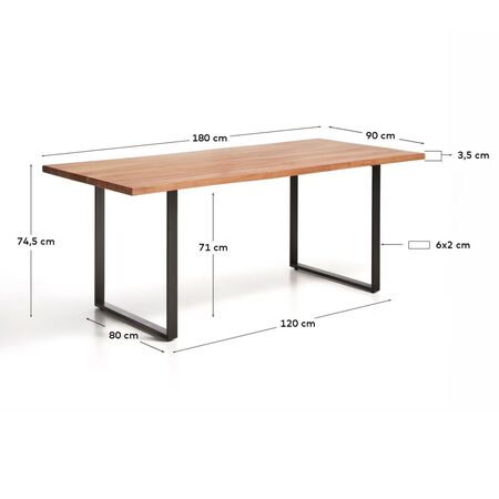 Kave Home Tisch Uxue von Kave Home L: 90 cm / B: 180 cm, Natur / Schwarz
