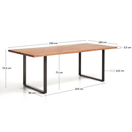 Kave Home Tisch Uxue von Kave Home L: 100 cm / B: 220 cm, Natur / Schwarz