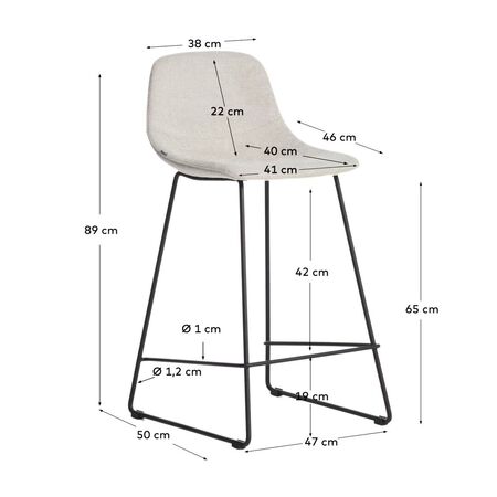 Kave Home Hohe Rückenlehne Hocker Zahara von Kave Home Sitzhöhe: 65 cm, Chenille Beige