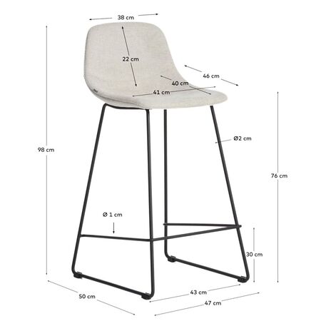 Kave Home Hohe Rückenlehne Hocker Zahara von Kave Home  Sitzhöhe: 75 cm, Chenille Beige