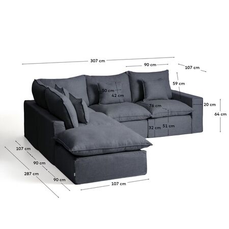 Kave Home Modulares 4-Sitzer Ecksofa Mit Pouf Anarela von Kave Home Links, Dunkelgrau
